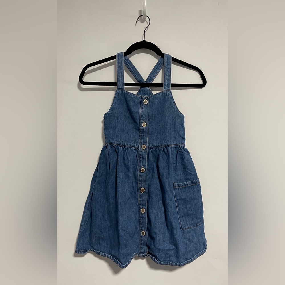 Zara Blue Denim Overall Dress with Cross-Back Straps